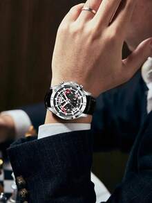 Biden Casual Men's Sports Watch, Leather Watch, Men's Watch, Fashion Timing Watch, Waterproof - Silver - View 3