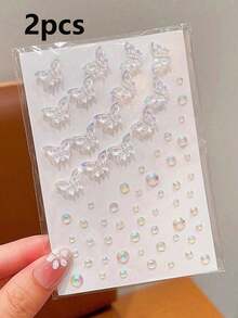 2/1pc Aurora Butterfly Face Stickers, 3D Translucent Butterfly Stickers, Multi-Size Round Rhinestones, Self-Adhesive Backing, Easy And Firm Application. Rainbow Butterfly Wings Reflect Delicate Sparkle, Asymmetrical Rhinestone Arrangement, Suitable For Eyes, Cheekbones And Brow Bone To Create Dreamy Makeup. Perfect For Hanfu Makeup And Stage Performance - Multicolor - View 9