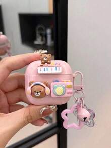 3D Music Bear Compatible With Airpods 5 Protective Case, Korean Cartoon Band Bear Earphone Shell + Star Bell Pendant, Daily Dating Portable Storage Accessory, Compatible With AirPods 1/2/3/4/5/Pro/Pro2/Pro3, Affordable Gift For Girlfriends - Pink - View 16
