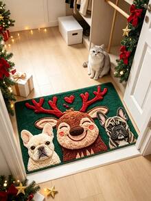1pc Deer & Dog Christmas Doormat, Welcome Mat, Small Rug, Carpet, Floor Mat, Outdoor Doormat, Kitchen Rug, Home Decor, Front Door Mat, Area Rug, Outdoor Mat, Home Decoration - Multicolor - View 3