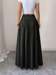 LuminousWealth-Women's Button Long Skirt, Fashionable, Versatile, Suitable For Vacation, Work, School, Christmas, Dating, Spring/Autumn New Style - Black - View 6