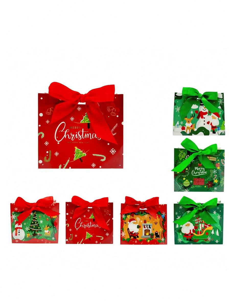 12/24pcs Christmas Decoration Gift Boxes, Elegant Green Bow Ribbon Christmas Paper Gift Boxes, Holiday Gift Storage Boxes, Suitable For Christmas Party Decoration And Gifting - Multicolor - View 1