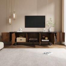 TV Lowboard Made Of MDF With 5 Doors, Fluted Front, Rounded Sides, Iron Legs, And Iron Handles - Walnut+MDF - View 4