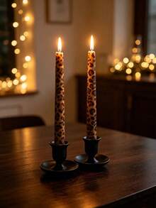 2pcs 25cm/9.84inch Leopard Print Taper Candles, Unscented Long Candlesticks, Smokeless Dinner Candles For Home Decor, Wedding, Party, Elegant Aesthetic Gift For Women - Multiple Styles - View 7