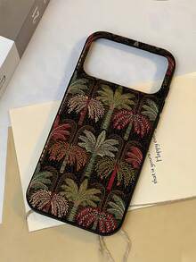 1pc 2D Printed Palm Tree Pattern, Popular Classic New Premium Feel, Retro Luxury Style, Faux Leather Texture, Dustproof Waterproof Soft Shell, Suitable For IPhone18/17/16/15/14/13/12/11/Pro/ProMax/X/XR/XS/XSMAX/7/8/PLUS/Air/Se2/3, Perfect Gift For Friends, Family, Couples, Yourself, Birthday, Holiday. - Black - View 6