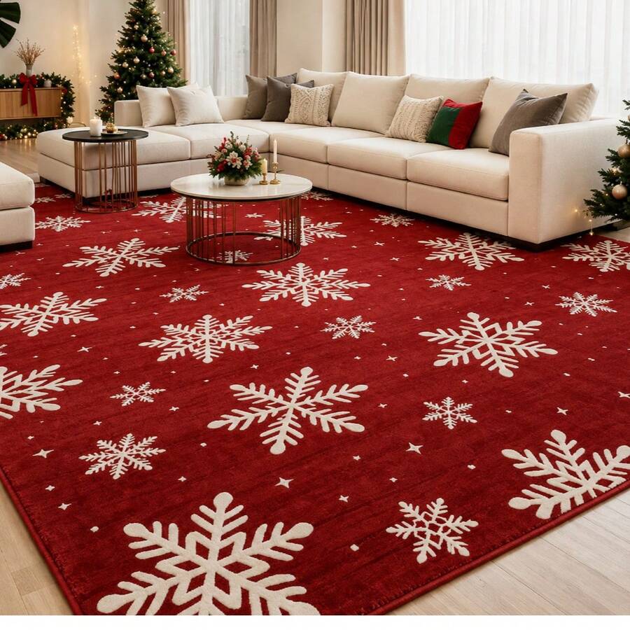 Snowflake Christmas Decor Rug, Machine Washable Non-Slip Indoor Rug, Suitable For Kitchen Bathroom Living Room Bedroom - Multi-color B - View 1