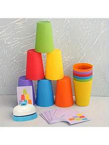 Interactive Two-Player Cup Stacking Game - Rubber Cup Stacking Toy - Enhances Motor Skills And Strategic Ability - Suitable For Classroom Rewards, Party Gifts (Random Accessory Color) - Multicolor - View 6