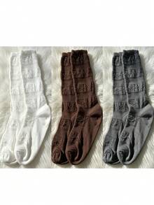 1 Pair Hollow Layered Leg Warmers, Knitted Mid-Calf Socks, Sweet Versatile White, Suitable For Autumn/Winter - Multicolor - View 13