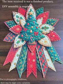1 مجموعة طقم DIY إكليل عيد الميلاد المبطن بفيونكة، طقم خياطة معلق الباب المبطن بشخصية عيد الميلاد بحجم كبير جداً للمبتدئين، طقم ديكور معلق DIY بالرقعات للباب الأمامي وديكور الجدران - A - مشاهدة 8