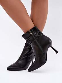 Women's Natural Leather Stiletto Boots With Ruching Insulated Elegant Autumn-Winter D&A Black - Black - View 4