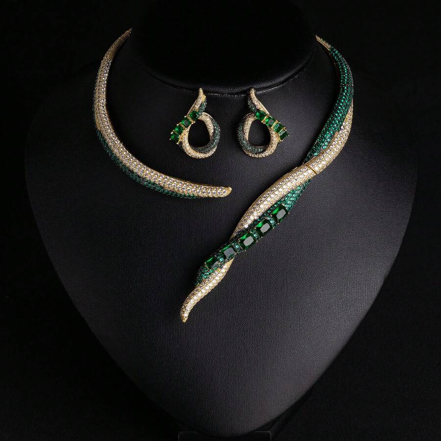1 Set Women's Fashion Jewelry Set, Exquisite Gemstone Necklace And Earrings Set, Open Design, Women's Choker, Women's Fashion Jewelry, Elegant Elegant Accessory, Gift