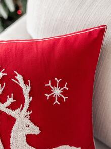 1pc 3D Embroidered Velvet Deer & Tree Pillow Case, Without Pillow Insert, Christmas Theme, All Season Decorative Cushion Cover, Suitable For Living Room, Bedroom, Machine Washable - Red Cloth Reindeer - View 7
