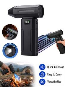 Powerful Portable Electric Air Duster Blower, High-Speed Turbo Fan, USB Rechargeable Jet Fan With Smart Display And LED Light, Cordless Blower With Adjustable Air Speed, Dust Removal Fan For Car, Computer, Keyboard, Leaf Blowing, Cooling, BBQ - Multicolor - View 2