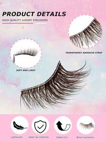 7 Pairs Brown Half-Eye Tail Extended Eyelashes, Natural Fluffy 3D Curly Caramel Color Transparent Stem, Comfortable Lightweight Faux Mink Hair False Eyelashes For Daily Makeup Beginners - Brown - View 3