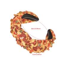 1pc Thanksgiving Knotted Headband, Plaid Pumpkin Rhinestone Decor Headband, Autumn Holiday Party Hair Accessory For Women - Multicolor - View 5