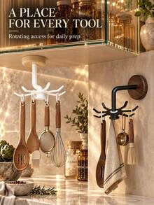 1pc 360° Rotating Kitchen Utensil Hook, Aluminum Material, Multi-Functional Kitchen Hook For Storing Spoons, Tongs And Other Kitchen Tools, Kitchen Storage, Utensil Storage, Christmas - Multicolor - View 3