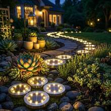 2pcs Solar Powered Garden Ground Lights, Available In Warm White, Cool White, And Colorful Styles, Each Light Is Fixed Solid Color, Light Effects Cannot Be Switched. Solar Energy Absorbs Sunlight During The Day And Automatically Lights Up At Night, Durable Shell With Ground Stake, Easy To Install Without Wiring. Weather-Resistant And Anti-Aging, Stable Operation In Sun And Rain Environments. - Solar Ground Lights - View 2