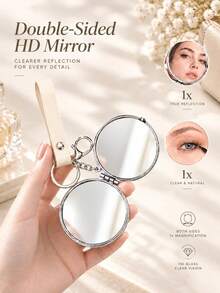 1pc 26 Letters Optional Floral Design Double-Sided Portable Makeup Mirror, 1X High Definition Mirror 180° Foldable PU Leather Pendant, Girls Bag Keychain Mirror/Bag Charm - Multicolor - View 2