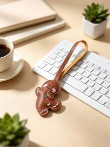 Christmas Gingerbread Man Faux Leather Bag Charm, Wrist Lanyard Keychain, Backpack Handbag Decoration Accessory, Holiday Xmas Gift For Women Friends - Multicolor - View 8