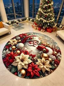 1pc 3D Realistic Santa Claus Plush Carpet, Decorative Rug, Bedroom Decor, Small Rug, Carpet, Home Decor, Living Room Carpet, Living Room Small Rug, Bedroom Carpet, Living Room Home Decor - Multicolor - View 2