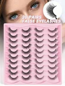 20 Pairs Natural Criss-Cross Full Face Mixed Style False Eyelashes, Slim Design, Suitable For Daily Wear, Manga Style, Travel Essential, Optional With Eyebrow Brush And Clip - Black - View 4