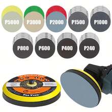 47pcs Sanding Disc Set, 125mm/5 Inch Wet/Dry Sandpaper, 45pcs 240-5000 Grit Mixed Color Sandpaper, Includes M14 Hook And Loop Backing Pad, Suitable For Angle Grinder And Electric Drill, For Car, Metal, Wood And Paint Polishing - Black - View 4