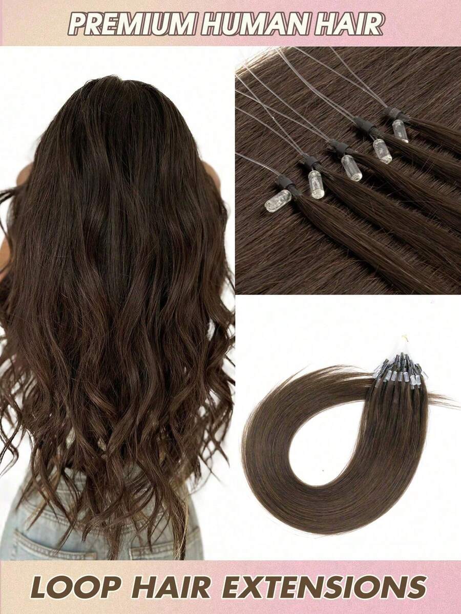 Micro Link Human Hair Extensions Natural Black Straight 12-22 Inches Invisible Micro Bead Thickened Micro Ring Hair Extensions Suitable For Women's Daily, Party, Wedding, Holiday, Halloween Costume And Christmas