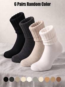 3/6/9 Pairs Random Color Women Thermal Socks, Fall And Winter Socks, Soft Comfort Christmas Socks Halloween Socks, Suitable For Wear At Home - Multicolor - View 7