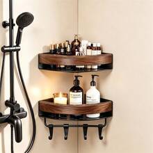 Walnut Wood Bathroom Corner Shelf, No-Drill Wall-Mounted Storage Rack For Shower, Washroom And Toilet - Multicolor - View 7