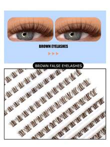 120 Clusters Brown Cat Eye Dense DIY Eyelashes, Segmented 3D Fluffy Curly Eyelash Extensions 8/16mm, Lightweight Comfortable Faux Mink Hair For Daily Home Makeup - D - View 4