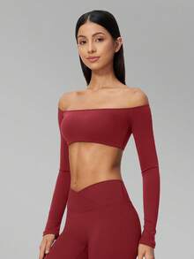 MFVIM Women's Autumn/Winter New 1pc Off-Shoulder Solid Color Long Sleeve Top, Fashion Casual Elegant Versatile Essential Design - Redwood - View 8