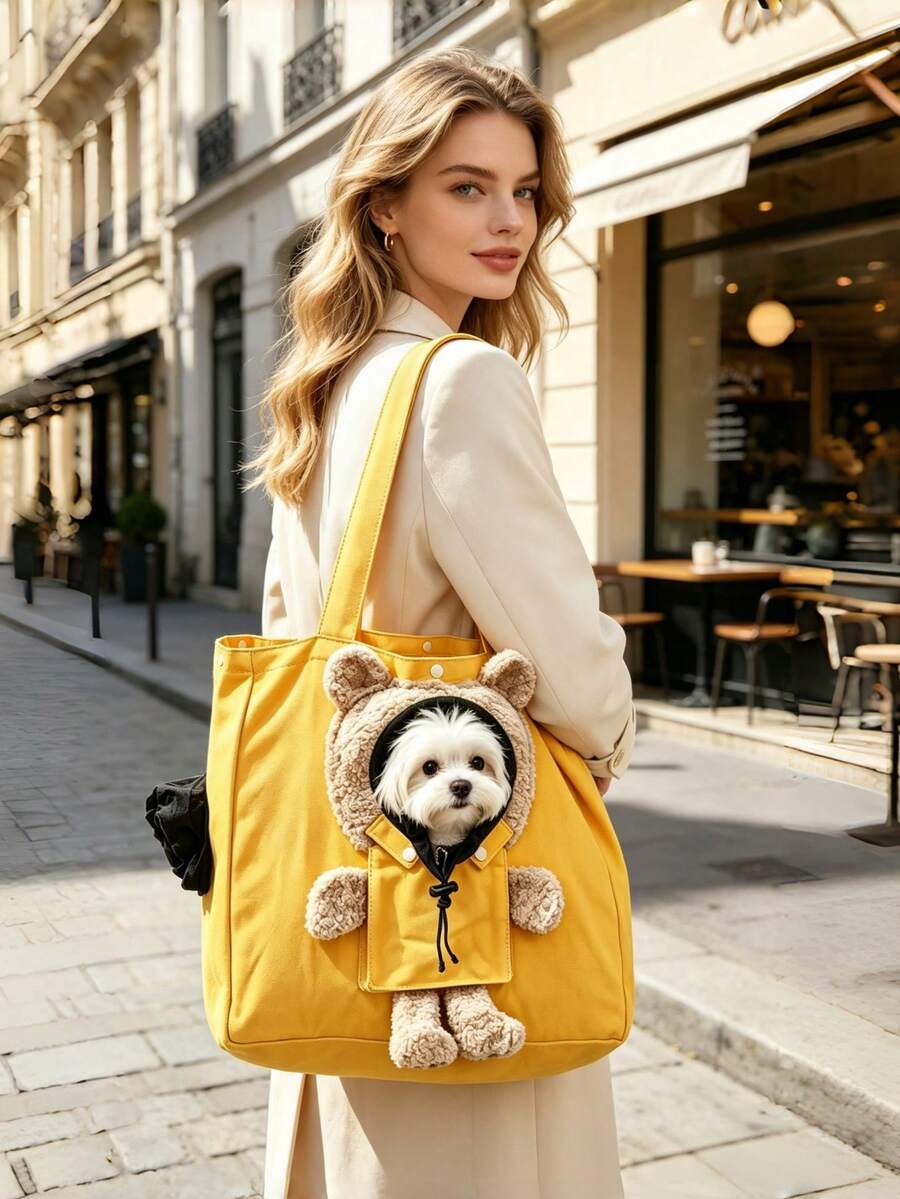 1pc Bear-Shaped Breathable Pet Tote Bag - Portable Backpack For Outings, Suitable For Cats And Dogs, Single Shoulder Bag, Suitable For All Seasons, Breathable Design.