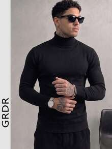 GRDR Men's Crew Neck Long Sleeve Sweater, Versatile Everyday Wear Knitted Pullover - Black - View 6