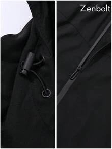 Zenbolt 春/秋季男士黑色極簡主義飛行夾克，都市街頭風黑色全拉鍊飛行夾克，百搭日常長袖外套上衣 - 黑色 - 查看 8