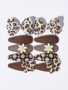 10pcs Kids Pastoral Style Bow Hair Clips, Floral Leopard Print Plaid Bangs And Side Hair Clips For Girls - Mixed color - View 19