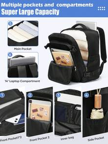 Large Capacity Carry-On Travel Backpack For Men And Women, Multifunctional Portable Hand Luggage Bag, Built-In Laptop Compartment, Multi-Layer Storage Pockets, Waterproof And Wear-Resistant Fabric, Expandable Large Capacity, Suitable For Short Business Trips, Weekend Getaways, Commuting And School, Luggage Strap Compatible, Lightweight And Durable, Minimalist Business Style Travel Backpack, Fashionable Versatile Black Travel Storage Backpack, Meets Short-Distance Travel Storage Needs - Multicolor - View 4