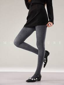 MOIRÉALLURE 1Pair Solid Suitable For Daily Life Basic Opaque Heather Tights - Grey - View 6