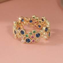 Creative Vintage Asymmetrical Multicolor Women's Ring, Exquisite Jewelry Accessory Suitable For Holiday Party Wear - Gold - View 6