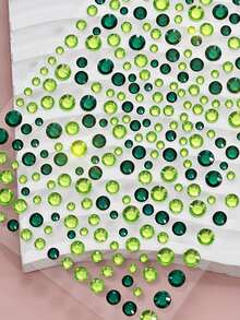 325pcs Green Diamond Face Stickers, Facial Decoration Rhinestone Stickers, Self-Adhesive Rhinestone Stickers, Multiple Sizes Available, Suitable For Face, Eyes, Body Facial Jewelry - Multicolor - View 3