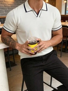 ALTZTAR Men's Contrast Color Casual Versatile Short Sleeve Polo Shirt - White - View 3