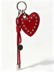 JRESSIAL Y2K Punk Rivet Black Faux Leather Heart Keychain Gothic Heart-Shaped Buckle Bag Charm Cool Street Style Backpack Pendant Girls Gift, Wallet Charm - Red - View 10