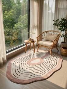 1PC Pink & White Abstract Wave Pattern Area Rug, Modern Minimalist Faux Cashmere Asymmetrical Shaped Edge, Machine Washable Large Size Mat For Living Room Bedroom, Aesthetic Home Decor - Multicolor - View 5