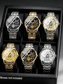 6pcs/Set Boys Fashion Casual Calendar Wrist Watch Set, Stainless Steel Material, Must-Have Birthday Gift For Boys - Multicolor - View 3