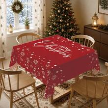 1pc Christmas Minimalist Red Snowflake Merry Christmas Pattern Tablecloth, Stain-Resistant Dining Table Decor Cloth, Suitable For Kitchen, Dining Table, Coffee Table, TV Cabinet, Entryway, Party Holiday Decoration, Home Decor, Christmas Gathering - Multicolor - View 6