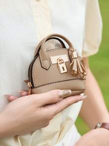 CHARM INFINITE Multi-Color Mini Handbag Shaped Keychain Pouch, Faux Leather Zipper Coin Purse With Metal Lock And Tassel Charm, Portable Earphone Storage Bag, Fashion Bag Pendant Keychain Accessory For Women And Girls Daily Decoration - Multicolor - View 8