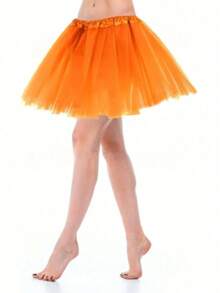 1pc Adult Tutu Skirt, 4-Layer Lining Tulle Princess Puff Skirt, Cosplay Tutu Dress For Birthday Party, Role Play Costume, Halloween - Orange - View 1