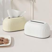 1pc Dual-Color Tissue Box Cover, Modern Minimalist ABS Tissue Box, Desktop Tissue Dispenser, Living Room Bedroom Furniture Decor, Striped Design Storage Box, Holds One Box Of Tissues, Elegant Decorative Style, Back To School, Office Home Desktop Accessory - Multicolor - View 5