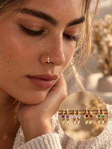 FOREVER QUEEN 1PC 925 Sterling Silver Nose Hoop Ring, CZ Cartilage Hoop Earring, Small Thin Nostril Piercing Jewelry, Colorful Birthstone Crystal Nose Piercing Gift - Single - View 1