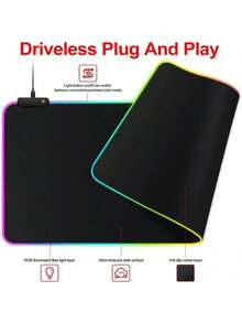 1pc Pure Black Personalized Large RGB Glowing Magic Mouse Pad 80cmx30cmx0.3cm Extra Large Office Desk Mat / RGB 30cmX25cm Computer Desk Gaming Mouse Pad Keyboard Pad Student Desktop Writing Desk Mat Stitched Edge Durable Mouse Pad Computer LED Desk Mat - View 3