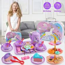 Unicorn Kids Tea Party Set, Princess Afternoon Tea Pretend Play Toy, Portable Storage Box For Girls - Multicolor - View 2